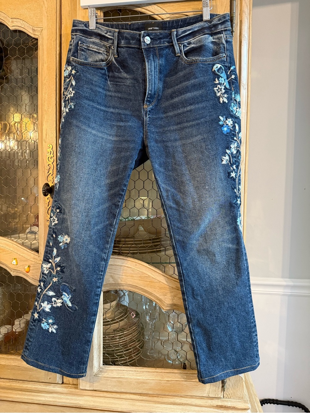 DRIFTWOOD Dark Blue Embroidered Flare Jeans